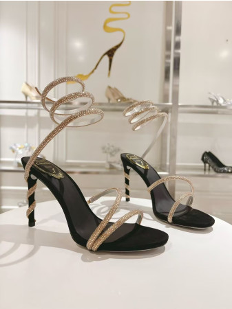 UA RENÉ CAOVILLA MARGOT BLACK JEWEL SANDALS SNAKE 95mm