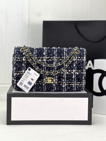 Ch*el classic 11.12 handbag tweed & gold-tone metal   6 × 9.9 × 2.5 in