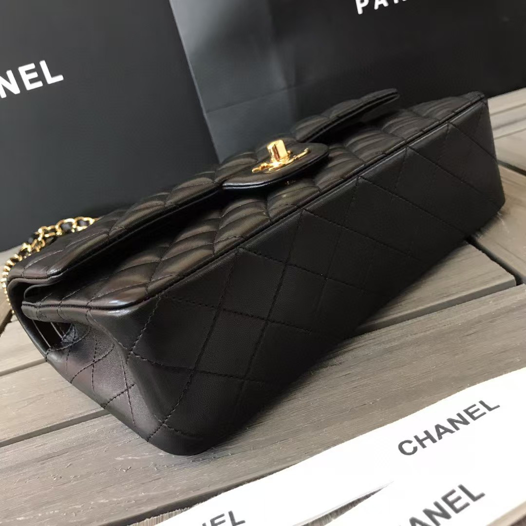 Ch*el small classic handbag gold metal black 14.5×23×6cm