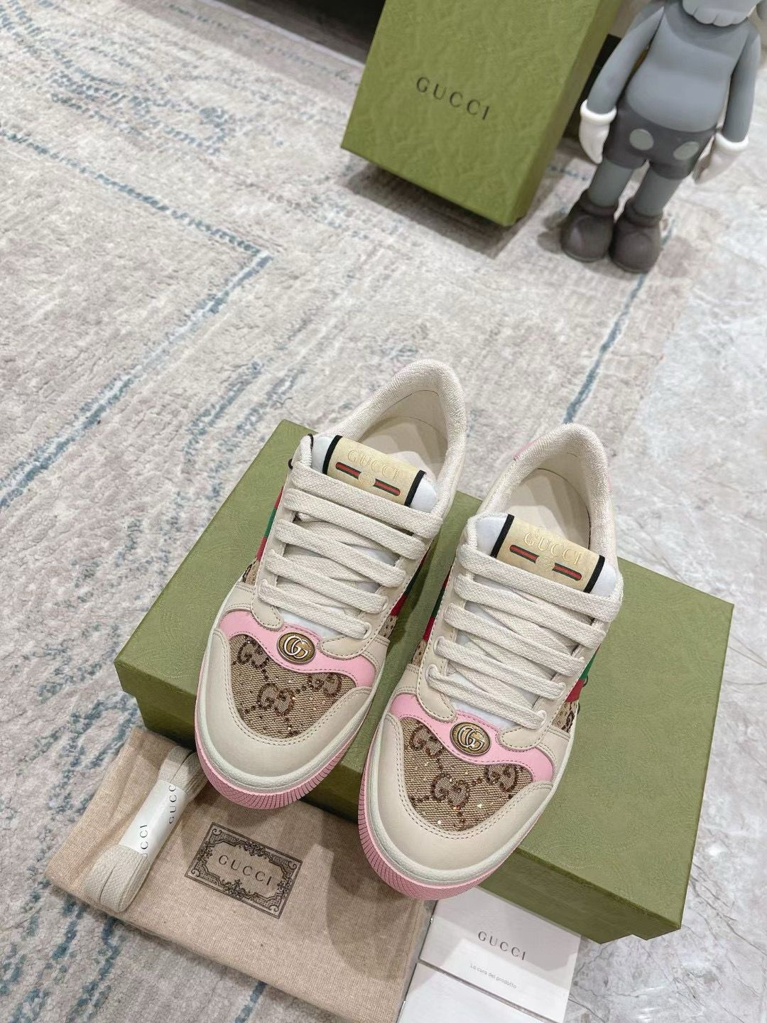 ua G*u*i wmns gg screener gg canvas beige pink