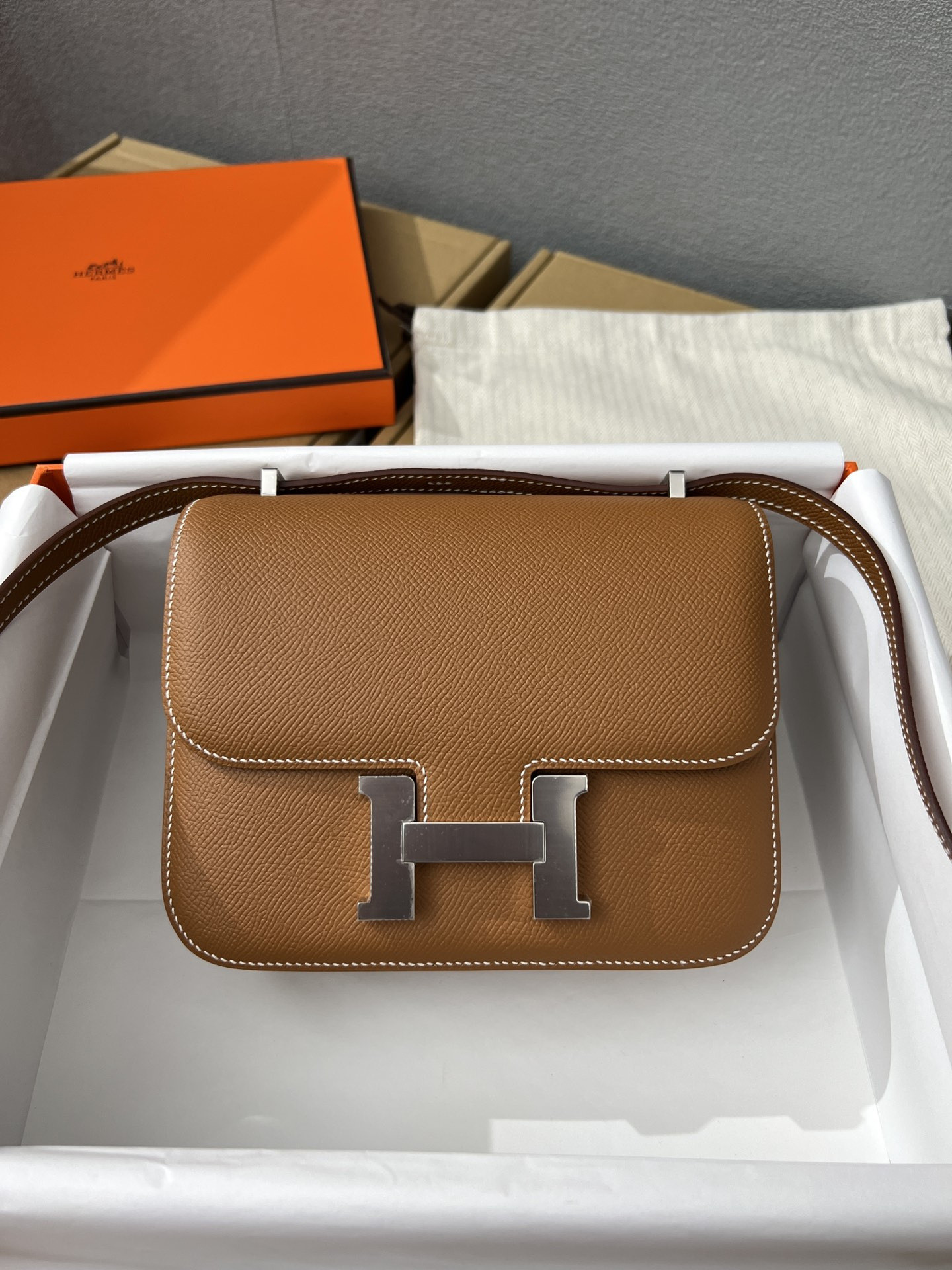H**mes constance 24  epsom leather silver hardware 9.4"x5.9"x3"