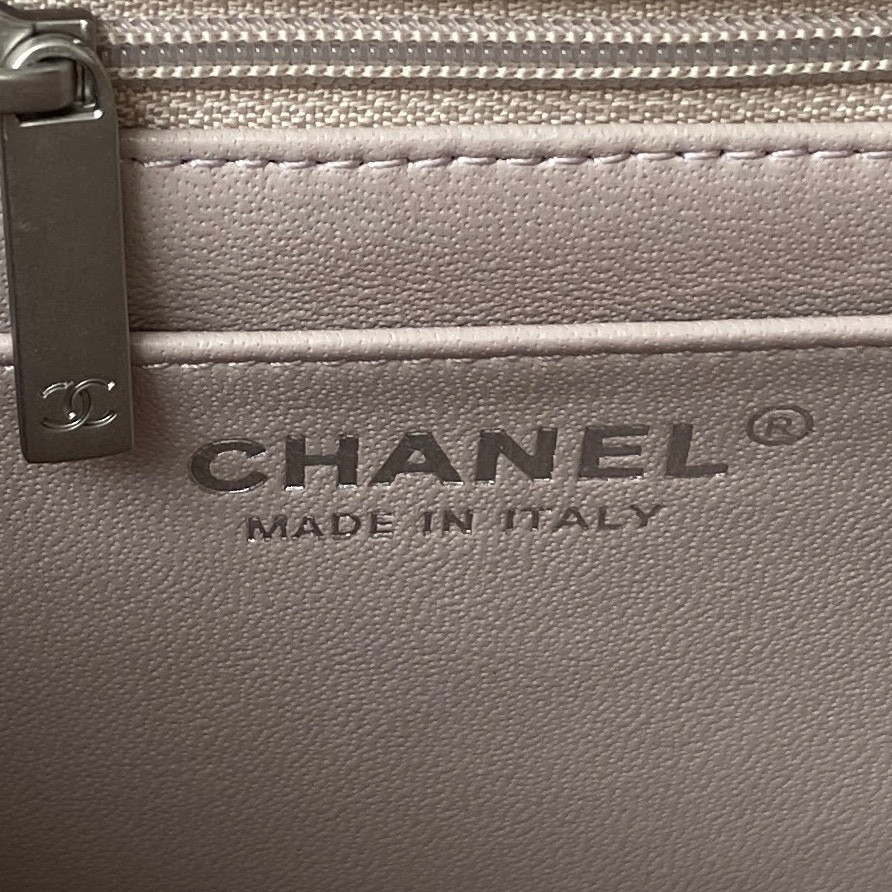 Ch*el mini flap bag shiny calfskin & silver-tone metal 5.3 × 6.6 × 3.1 in