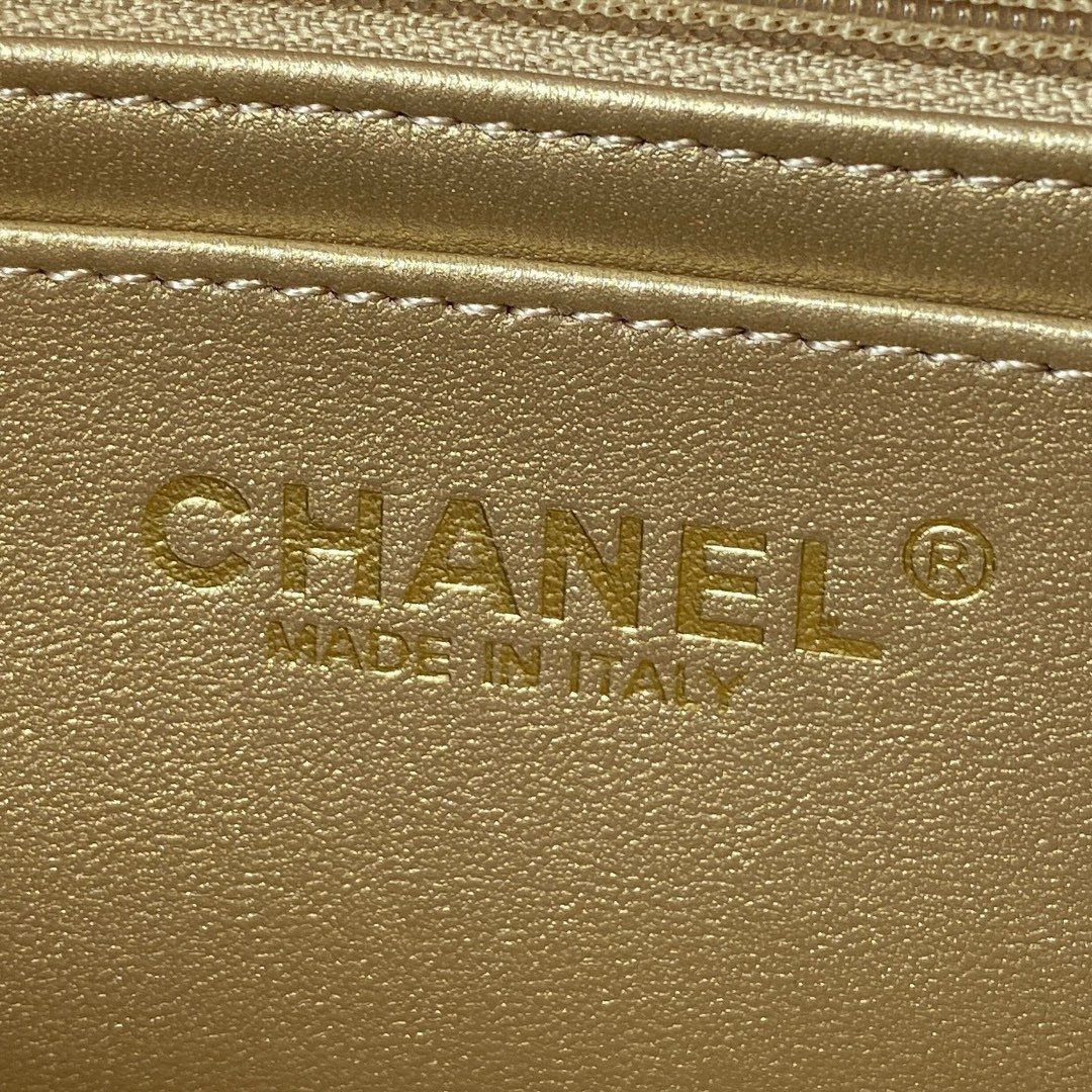 Ch*el mini flap bag shiny calfskin & gold-tone metal light pink 4.7 × 7.8 × 2.3 in