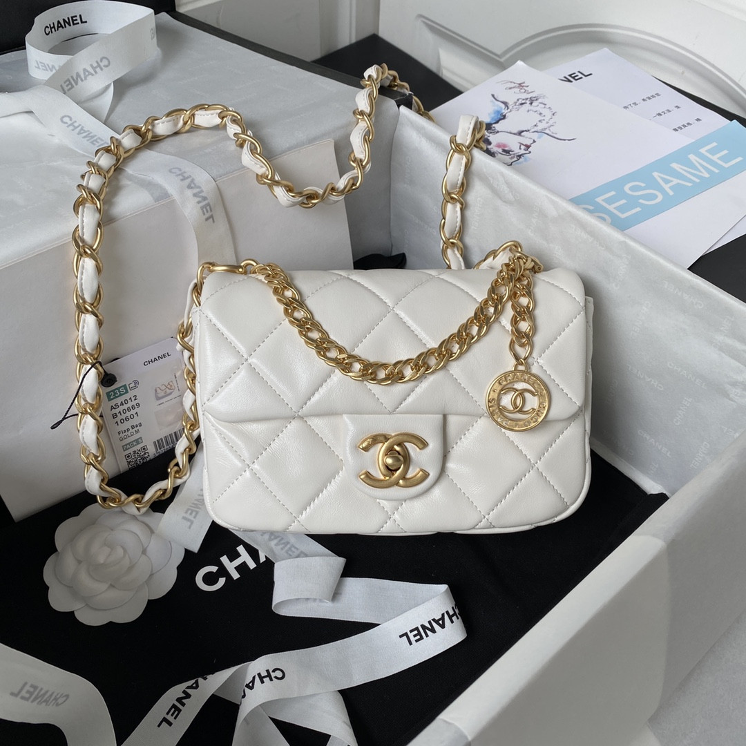 Ch*el mini flap bag white 4.7 × 7.8 × 2.3 in