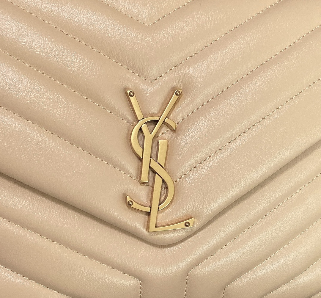 Y*L loulou medium in quilted leather dark beige 12.5 x 8.6 x 3.5 inches