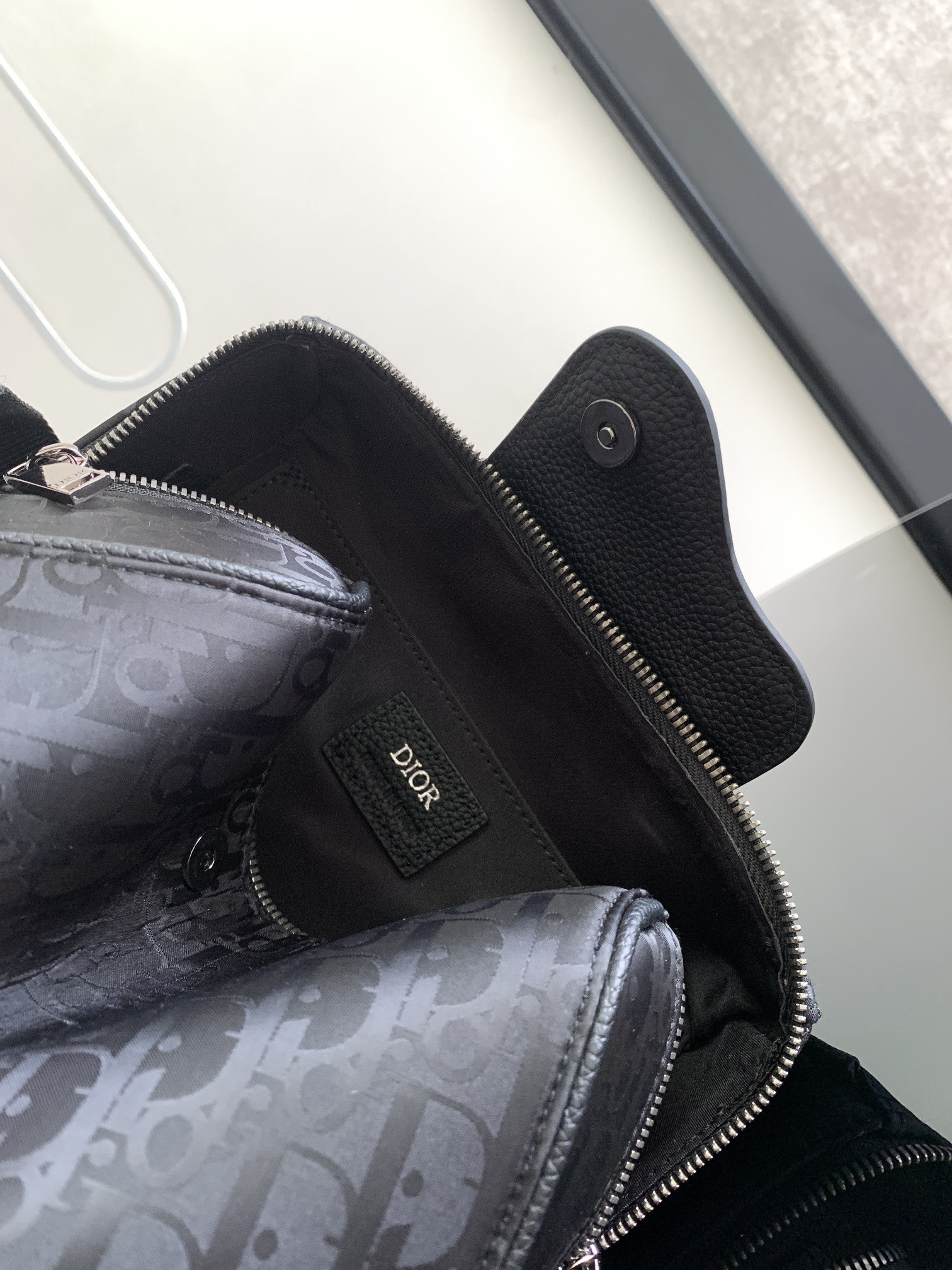 D*or lingot toiletry bag black oblique mirage technical fabric 8.5 x 5 x 4 inches