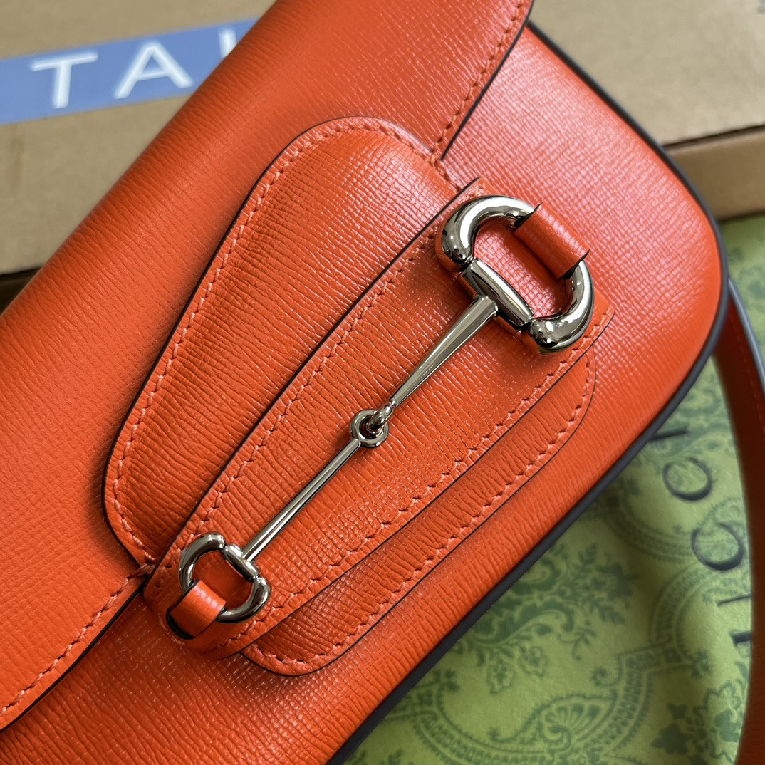 G*u*i horsebit 1955 mini shoulder bag orange 7.7"w x 5-3.1"h x 2.4-1.2"d