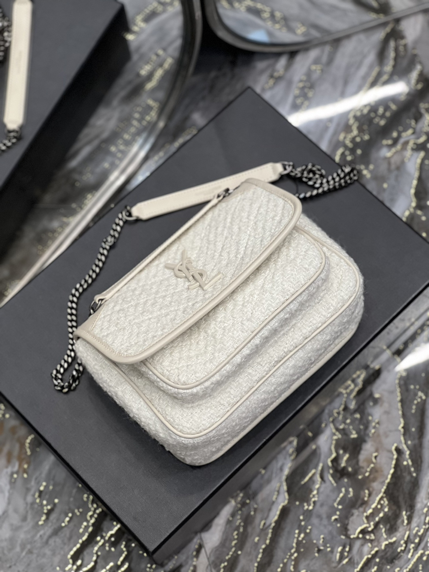 Y*L niki medium in white 11 x 7.8 x 3.3 inches