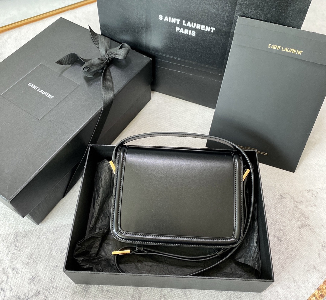 y*l solferino small satchel in box Sa**t Lau*nt black 7.4 x 5.1 x 1.9 inches