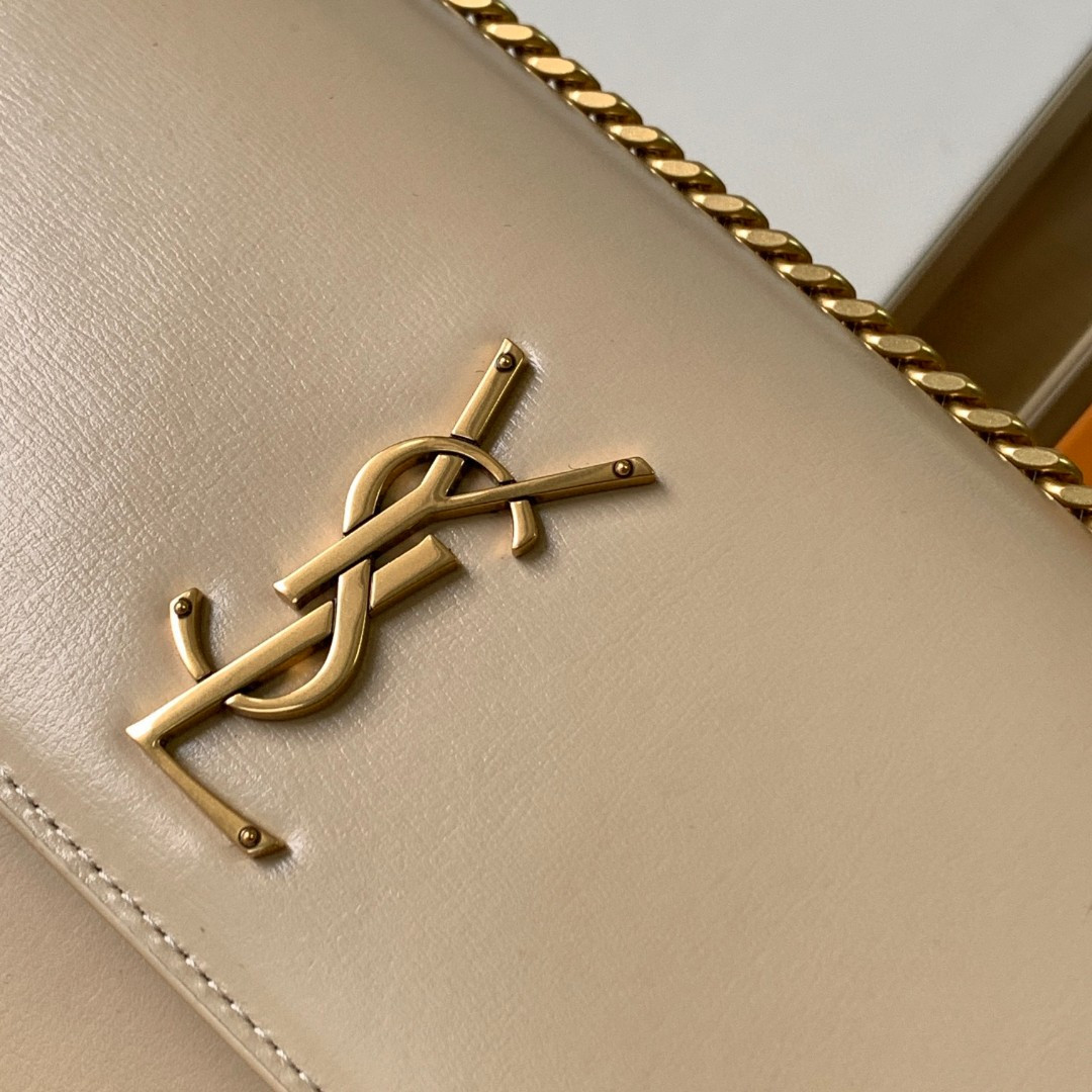 Y*L sunset medium in coated-bark leather beige 8 x 6.2 x 2.5 inches