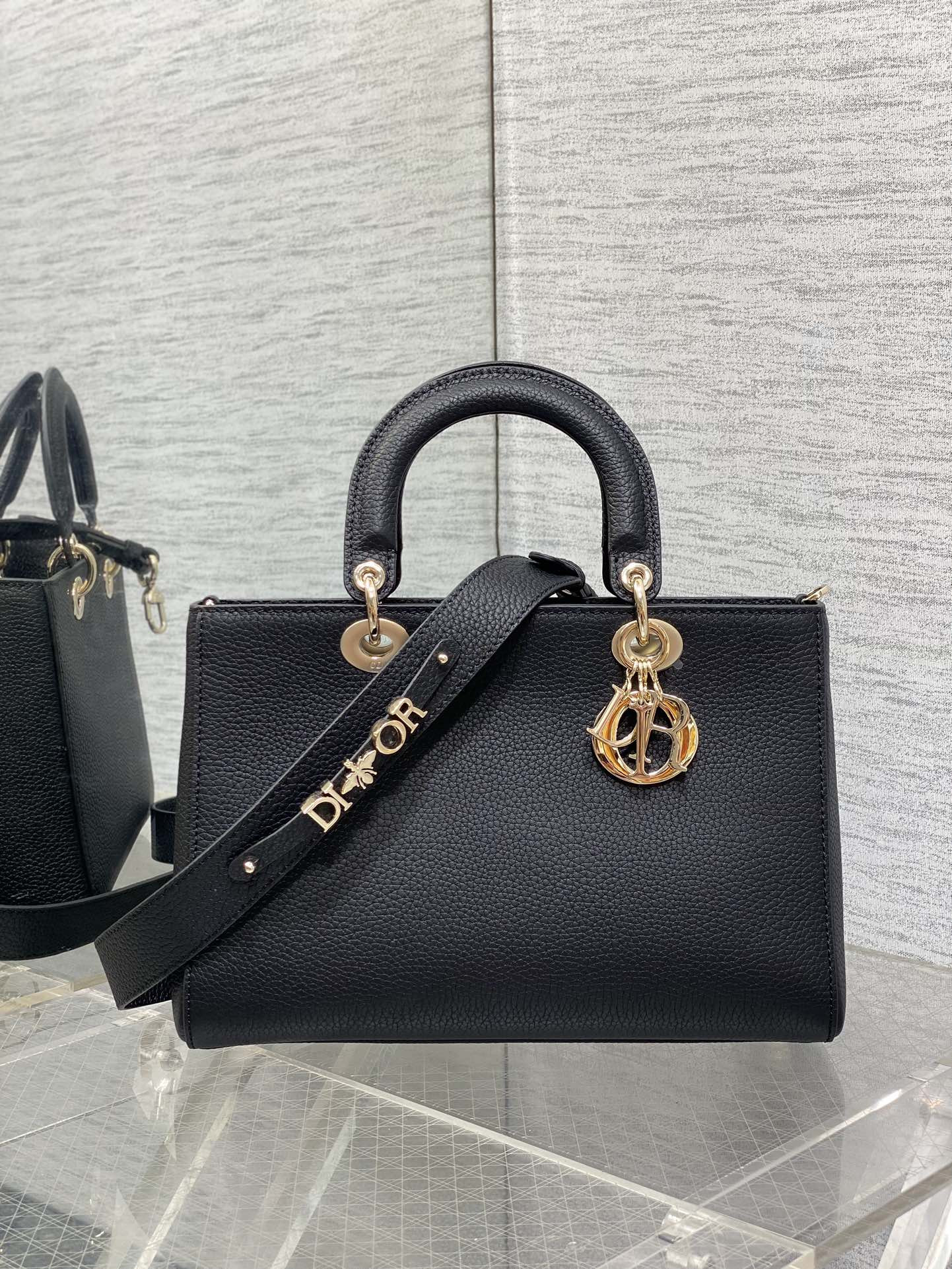 medium lady d-sire my abcD*or bag  black bull leather 12 x 8 x 5 inches