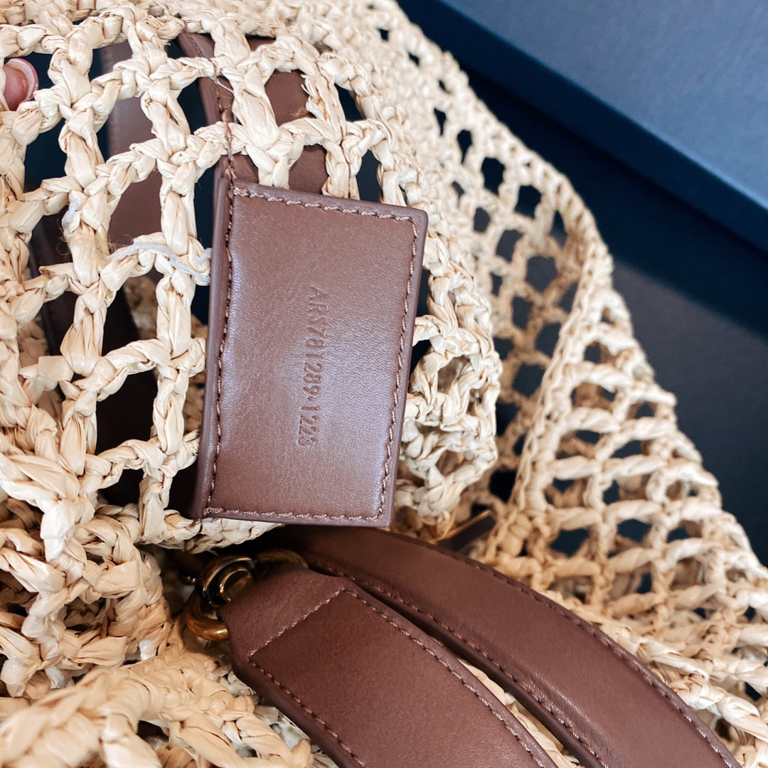Y*L oxalis bag in raffia macramÉ  color natural 14.6x15.7x1.2inches