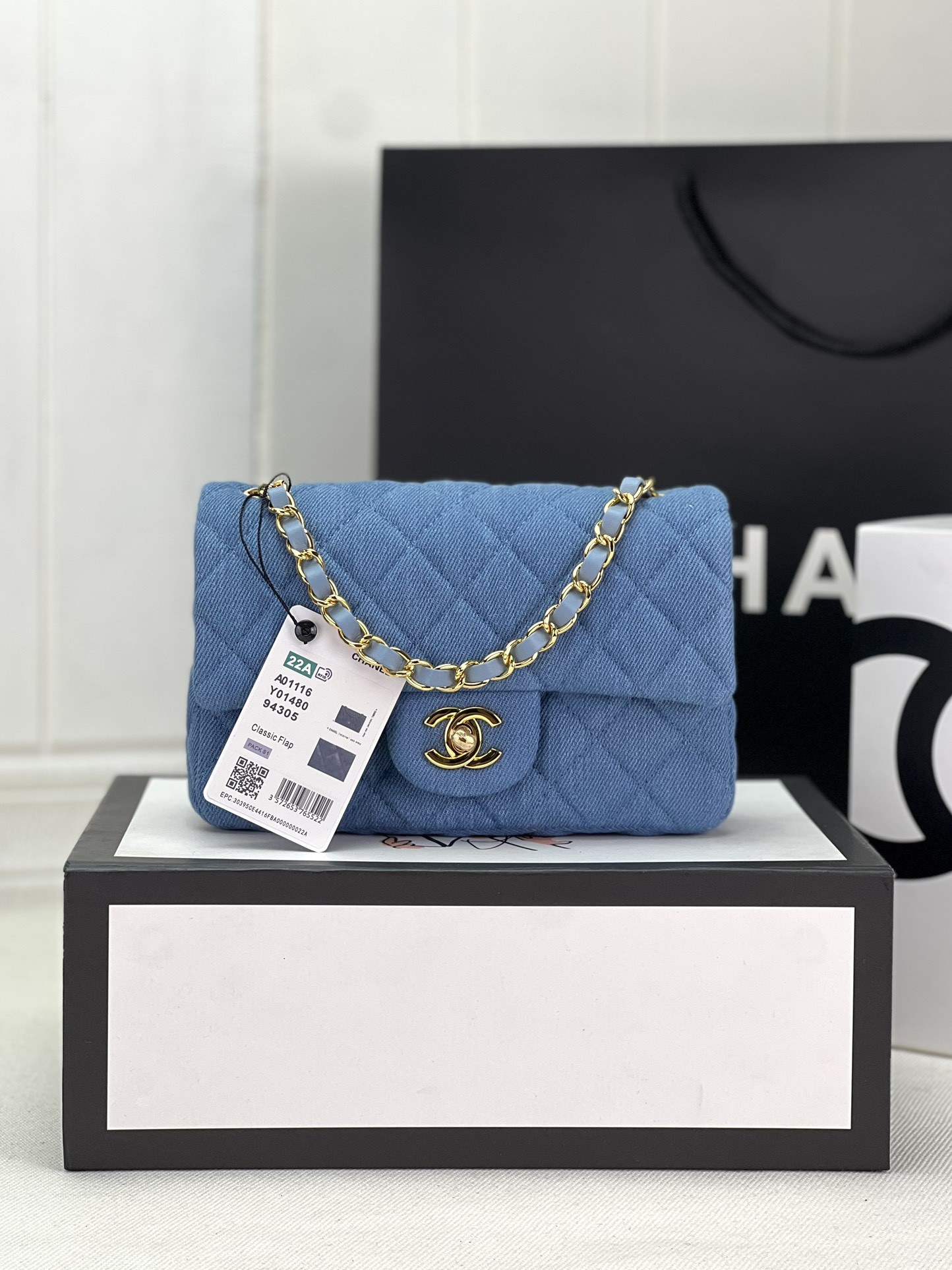 Ch*el mini classic 11.12 handbag tweed & gold-tone metal 4.7 × 7.8 × 2.3 in