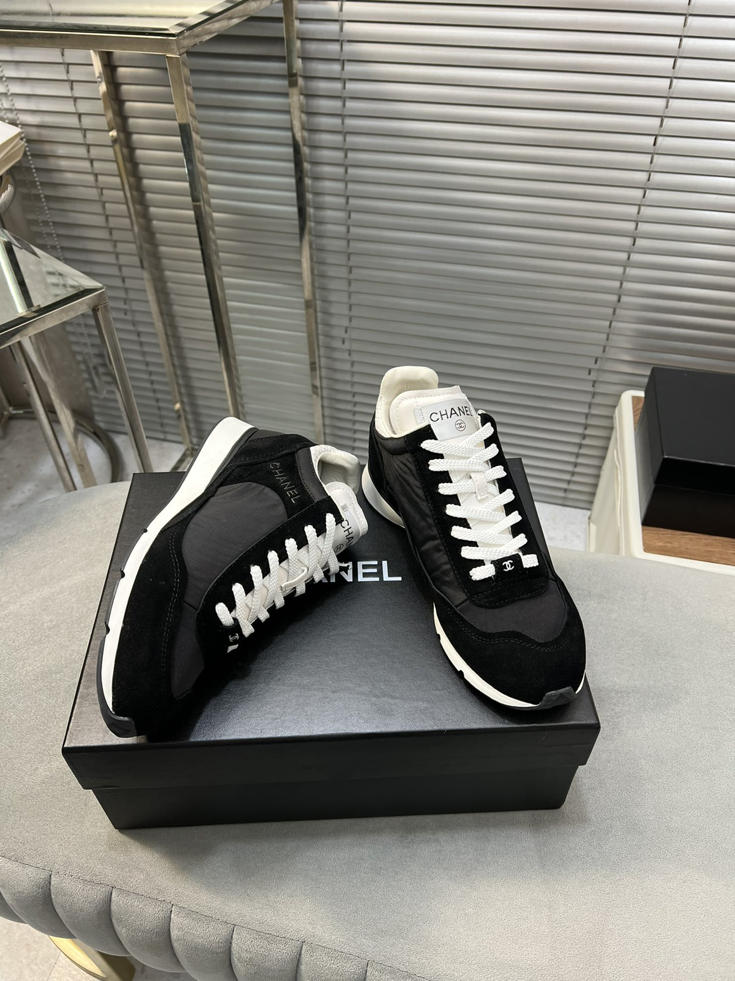 ua Ch*el sneakers fabric, suede kidskin & suede calfskin