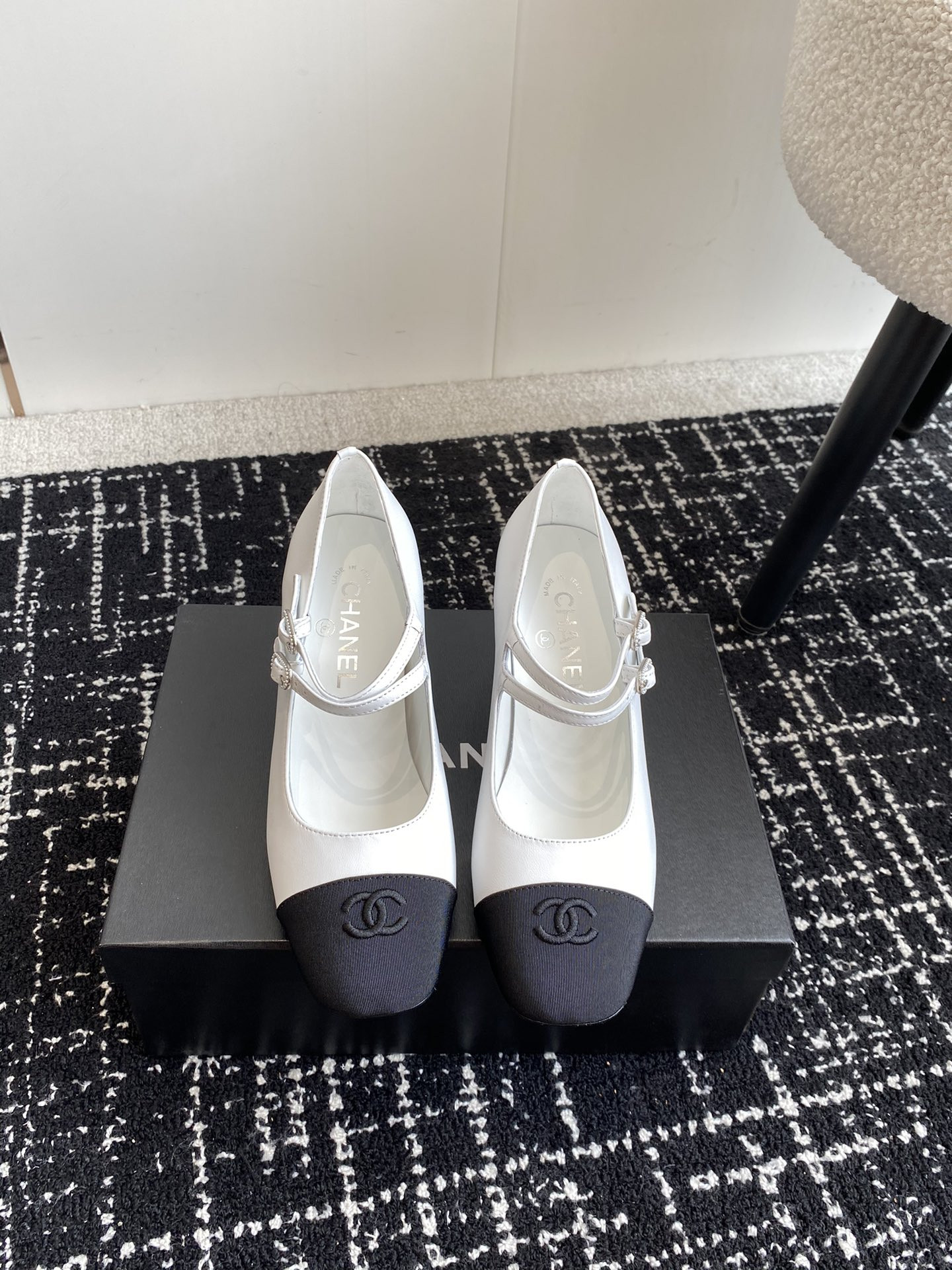 ua Ch*el mary janes lambskin & grosgrain