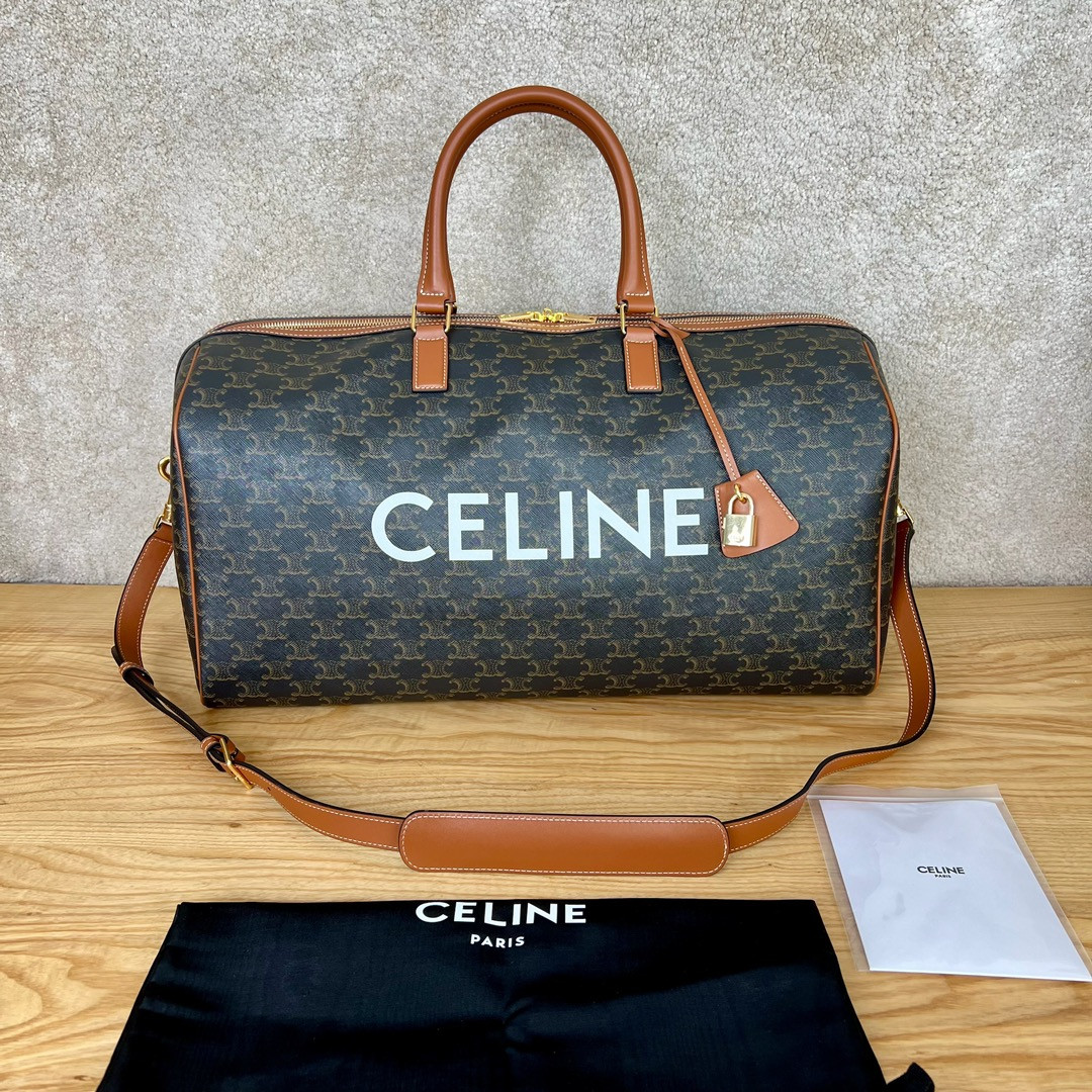 Ce**e large travel bag in triomphe canvas with Ce**e print 50x27x23cm