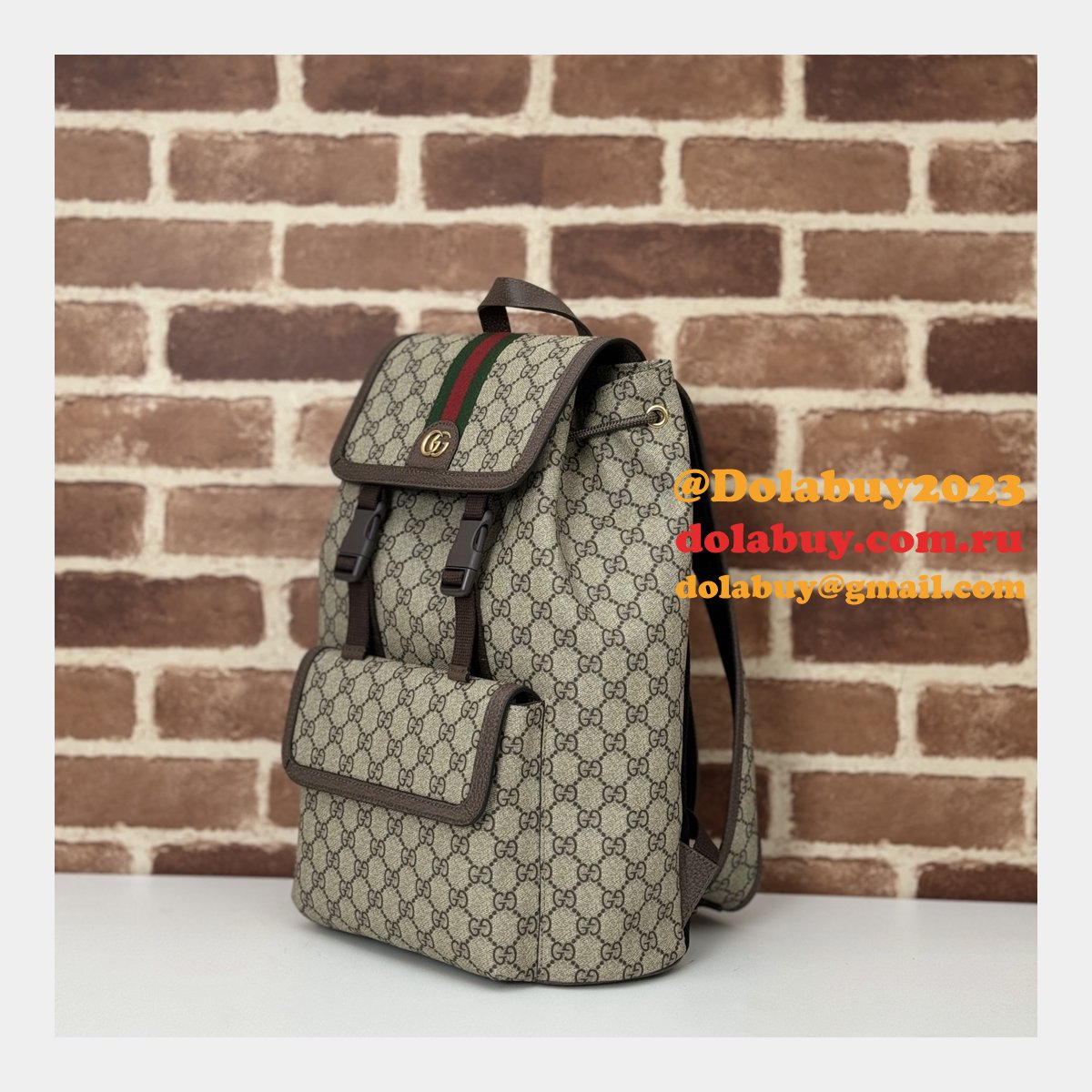 Men Gucci 792114 Ophidia Small GG Backpack Ebony Supreme Copy Bag