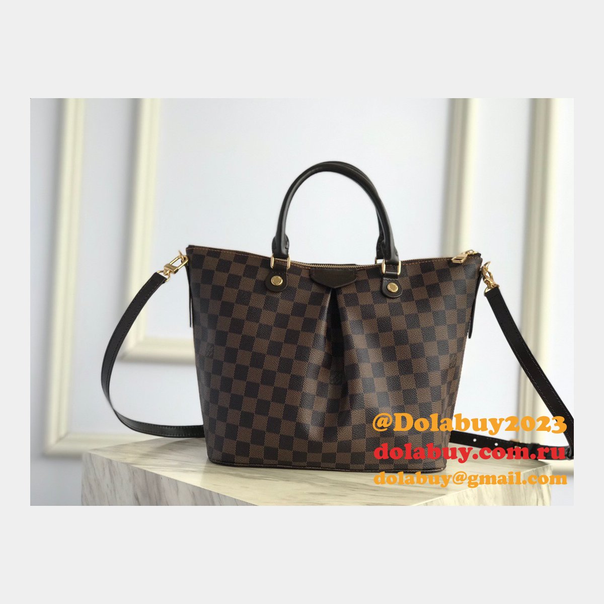 AAA+ Replica Louis Vuitton Siena MM Damier Ebene Brown