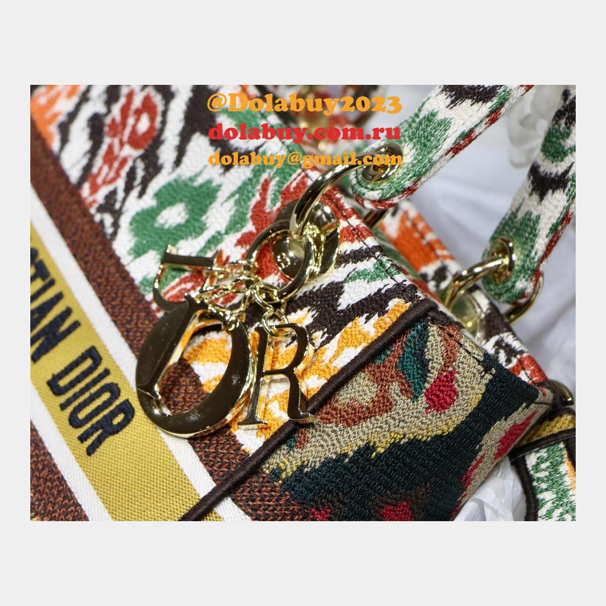 Lady Knockoff Dior 24cm Yellow Multicolor Christian Paisley Embroidery