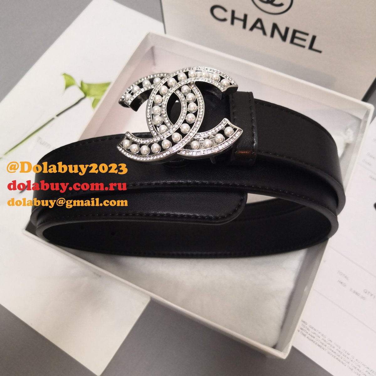 Luxury Replica CC Double C Belt Black Width 3.0cm 1137