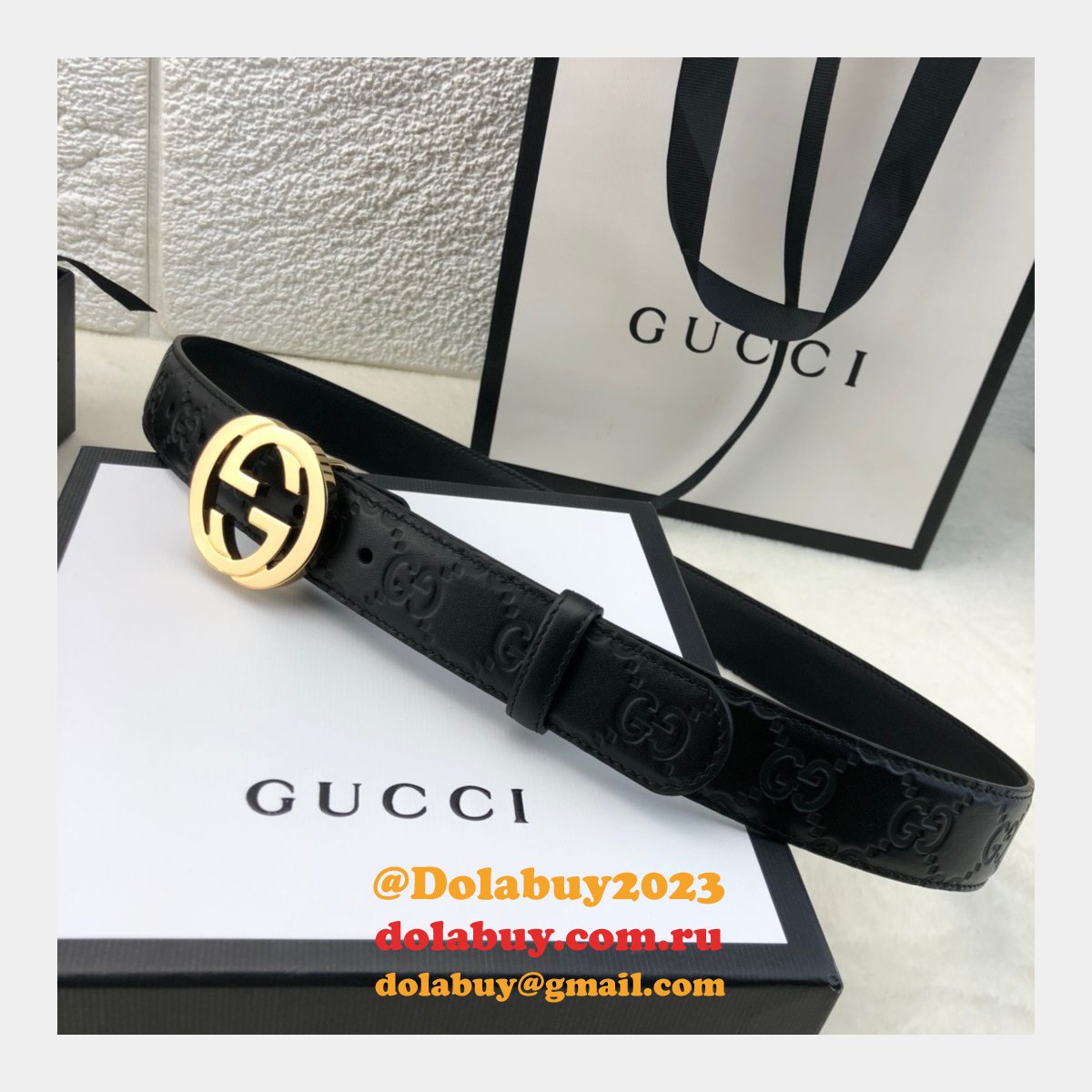 Copy Gucci Perfect Leather 7 Star 3.0cm Belts Black