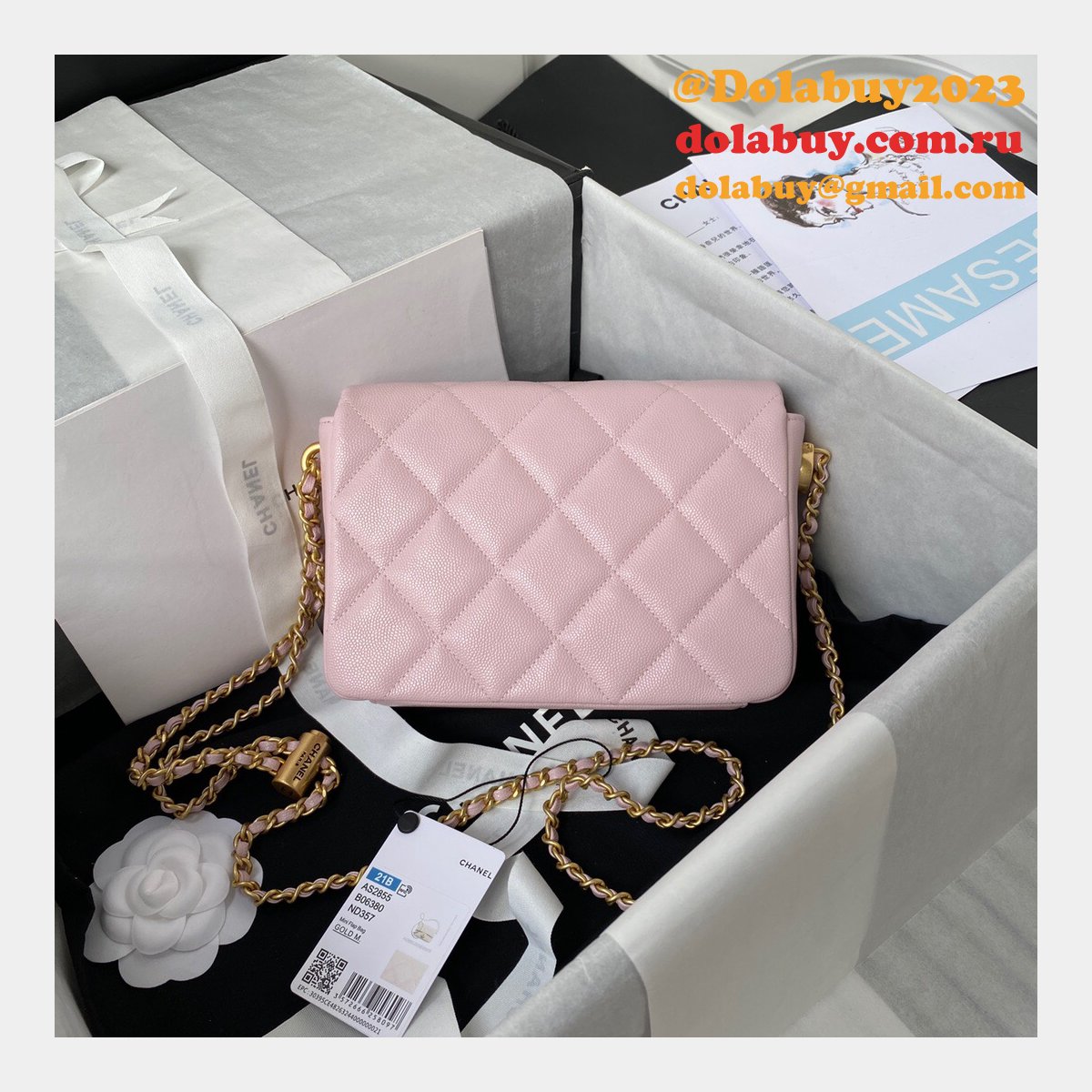 High Quality Designer Replica Mini AS2855 Flap Bag Iridescent Grained Calfskin & Gold-Tone Metal