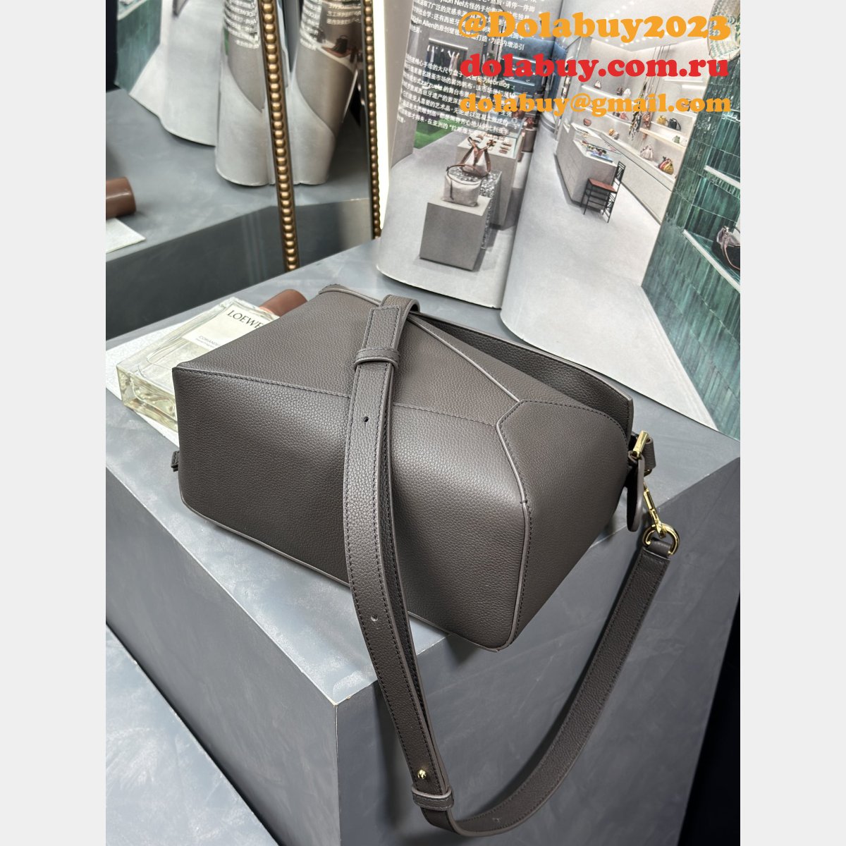 Fake Luxury Small Puzzle Bag In Soft Grained Calfskin 24CM