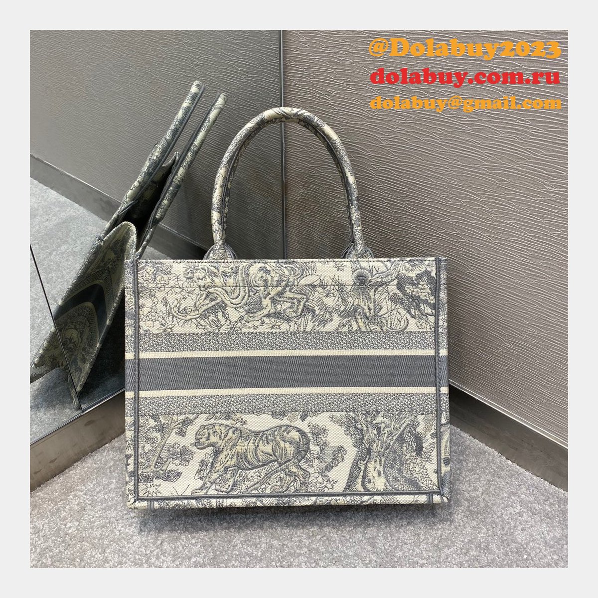 Best Christian Dior CD Book Tote Grey Tiger High Quality Bags