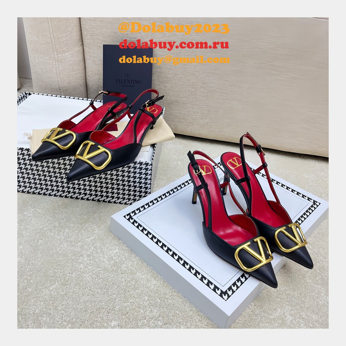 Valentino 1:1 Mirror Slingback Garavani Vlogo Pumps Fake Shoes