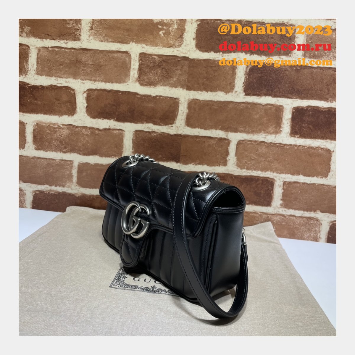 Gucci Designer Copy GG Marmont Matelassé 446744 Black Bag