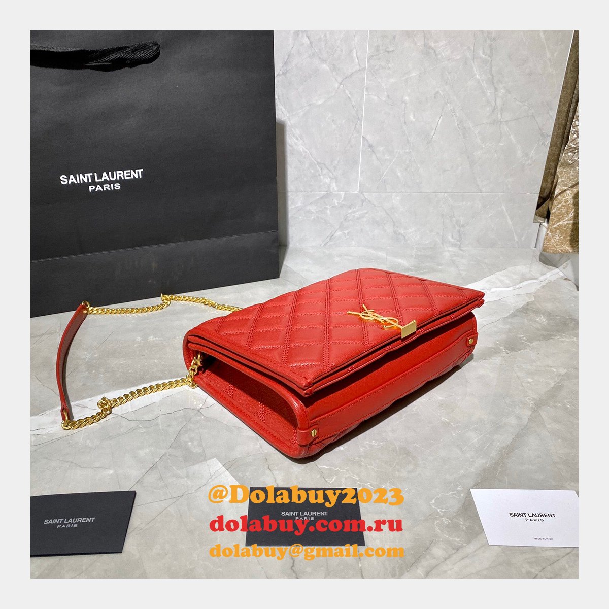 Replicas Saint Laurent Becky Large chain bag in quilted lambskin