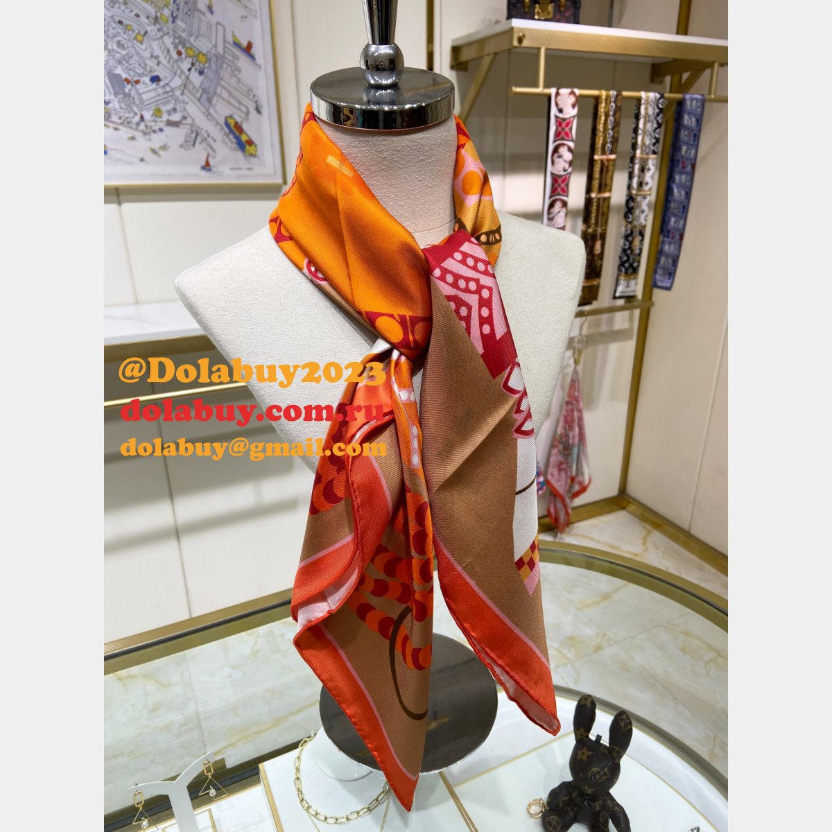 Designer Fake hermes twill silk scarf