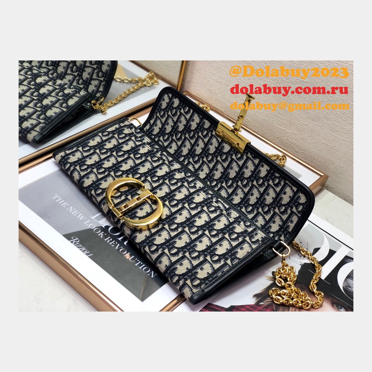 Replica Dior Oblique Saddle Chain Wallet Blue