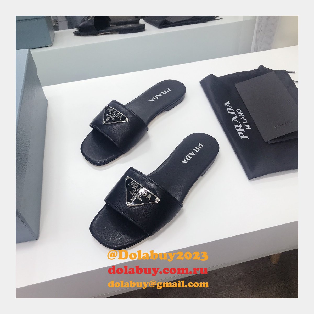 Replica Prada Logo cutout White And Black Calfskin leather sandals