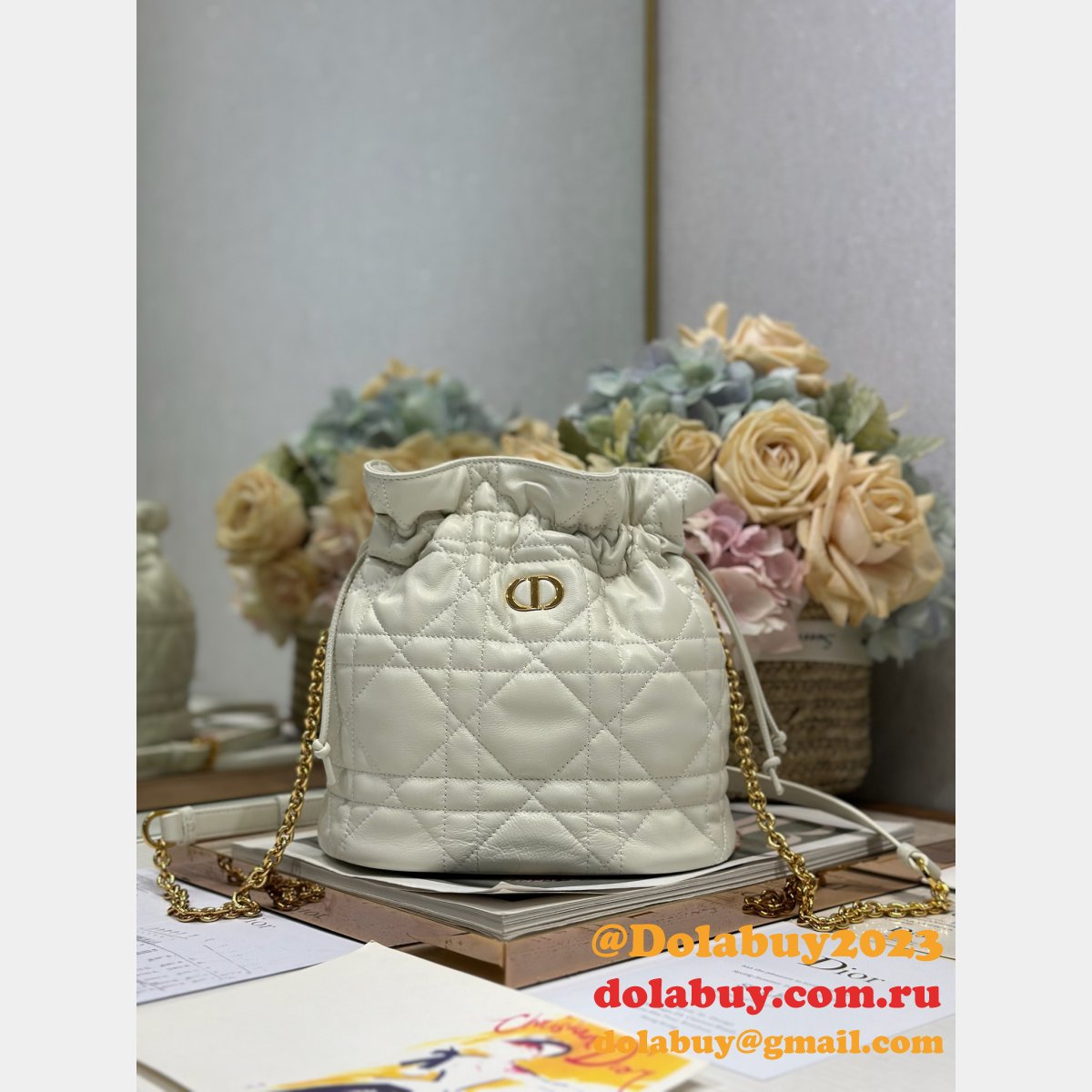 Top Quality Dior Montaigne Drawstring Bucket Bag Small/Mini