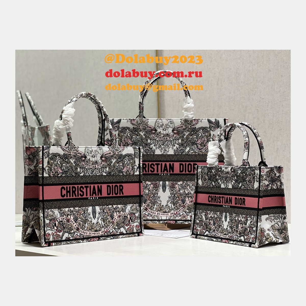 Christian Dior Buy Replica Book Tote Bayadere D-Stripes Pink