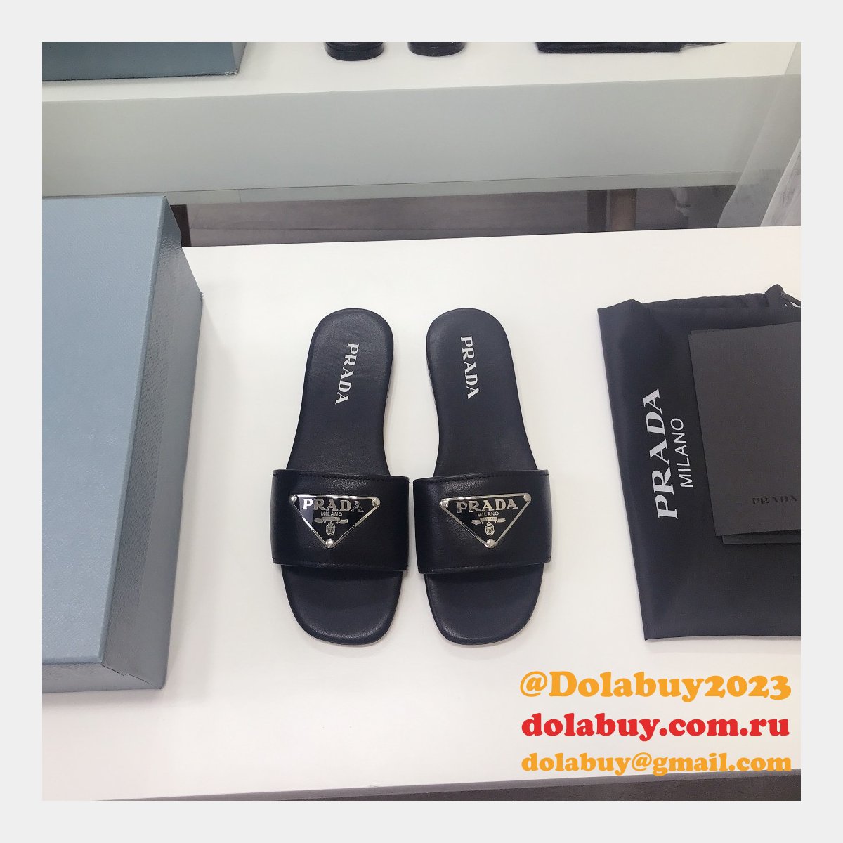 Replica Prada Logo cutout White And Black Calfskin leather sandals