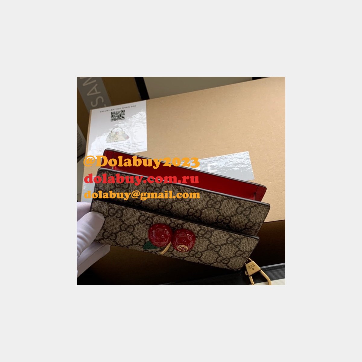 Gucci Designer Beige GG Supreme mini bag with cherries
