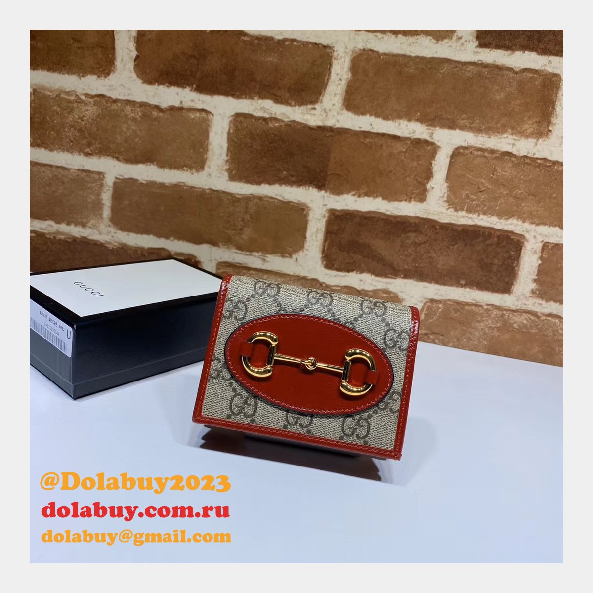 top quality G*u*i beige fake 1955 horsebit card case 621887 wallet