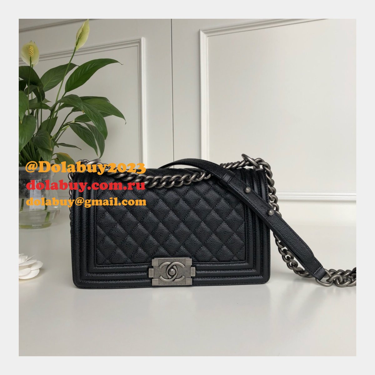 AAA+ CC Le Boy Luxury Replica Black Bags Caviar 25cm