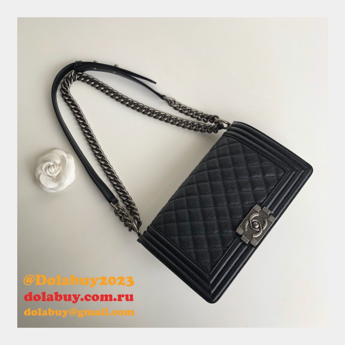 AAA+ CC Le Boy Luxury Replica Black Bags Caviar 25cm