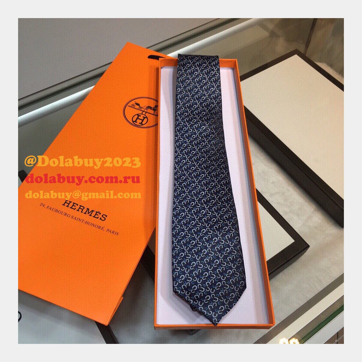 Hermes Replica Mens Silk Tie Geometric Pattern