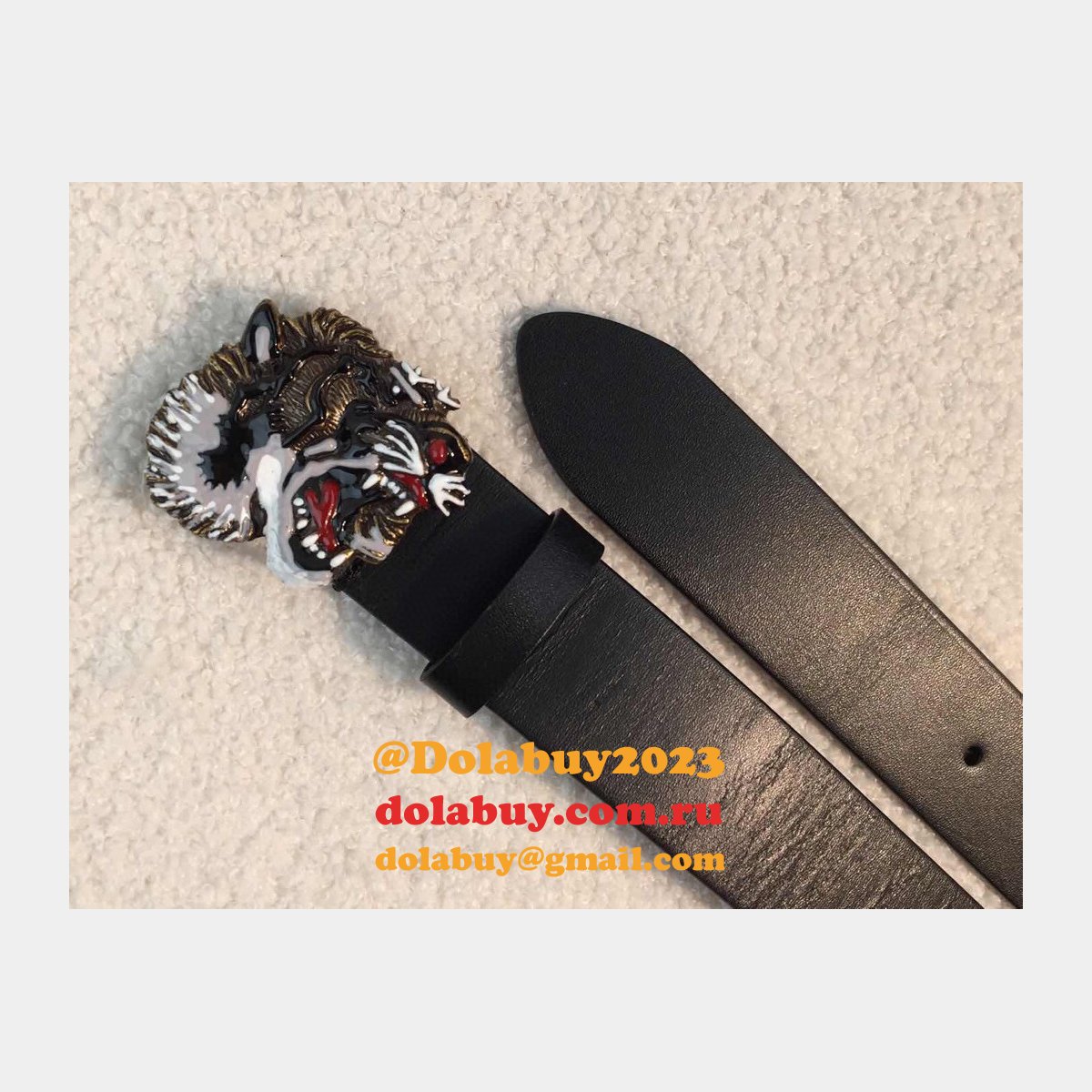 G*u*i replica leather belt with tiger buckle black