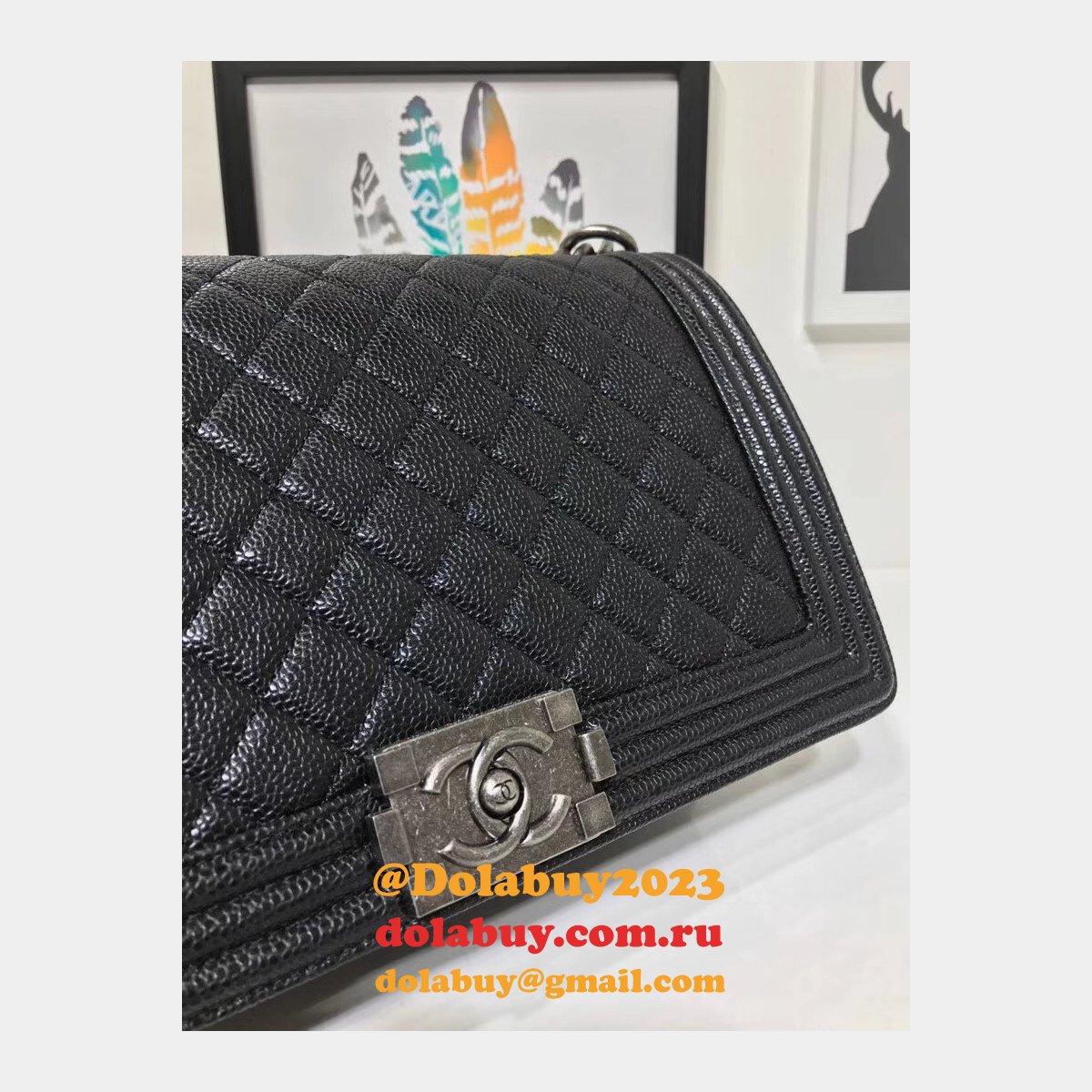 Top Quality CC Le Boy Cheap Mall Black Bags Caviar 28cm