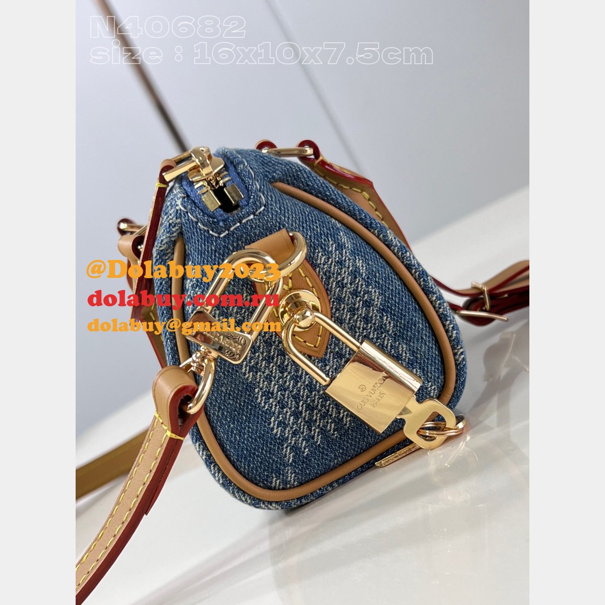 Louis Vuitton Inspired N40682 Nano Speedy Damier Denim 3D Blue Denim