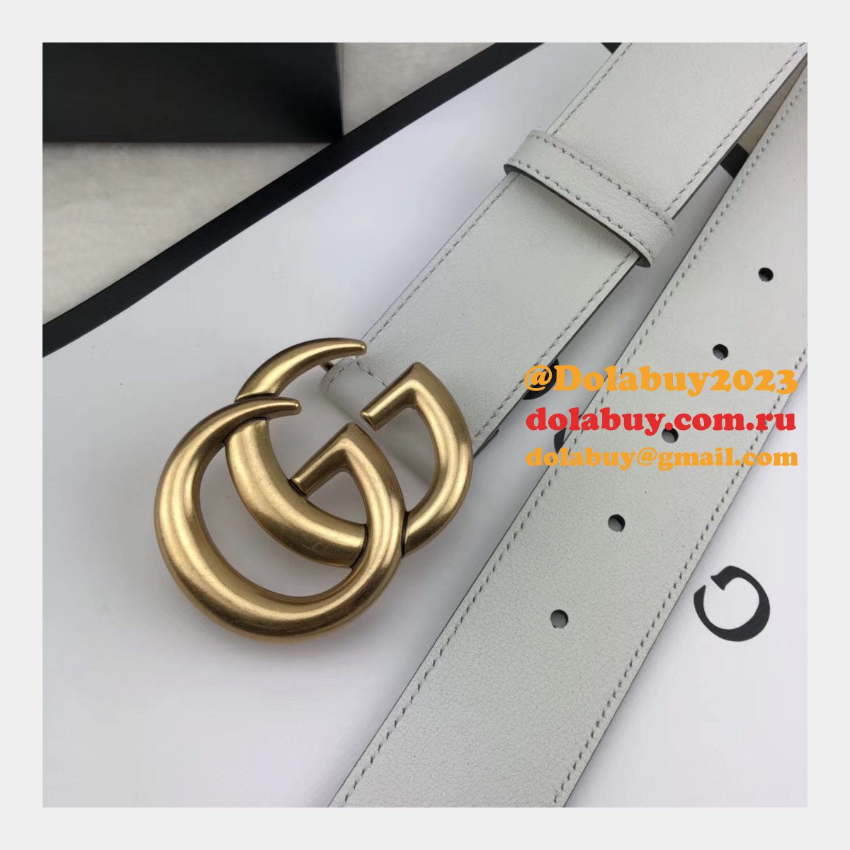 best G*u*i replica leather belt with double g white buckle