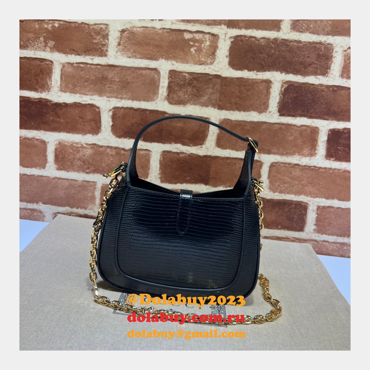 Copy Gucci Designer Jackie 1961 lizard 675799 Black bag
