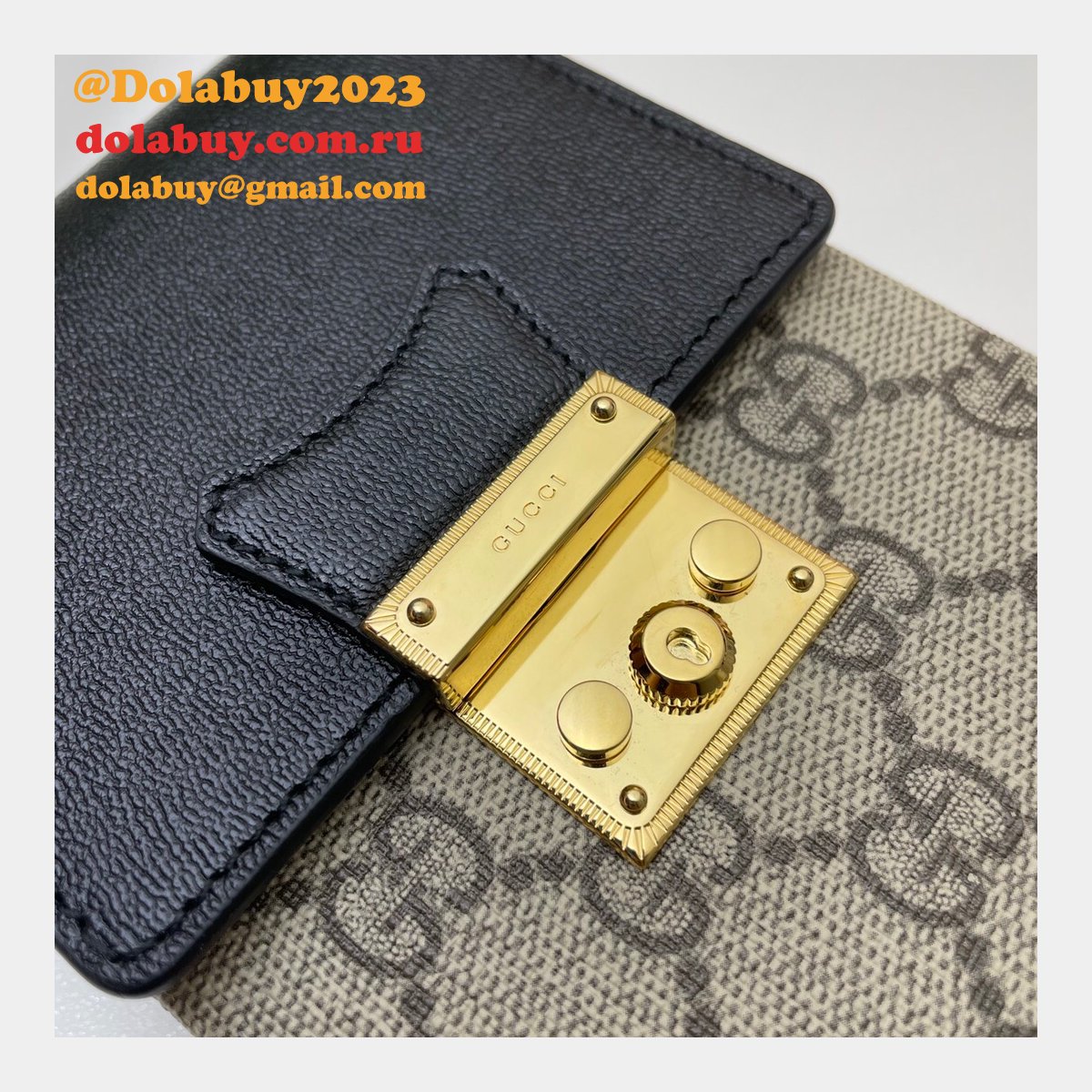 Replica Best Gucci 658229 Padlock mini bag in beige and ebony GG Supreme