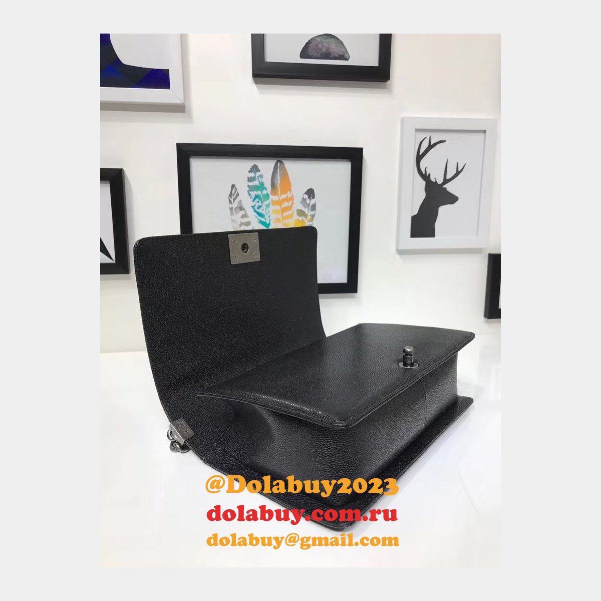 Top Quality CC Le Boy Cheap Mall Black Bags Caviar 28cm