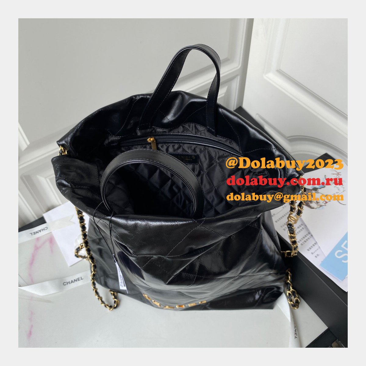 Designer 22 Replica Backpack Shiny Calfskin AS3313 Gold-Tone Metal